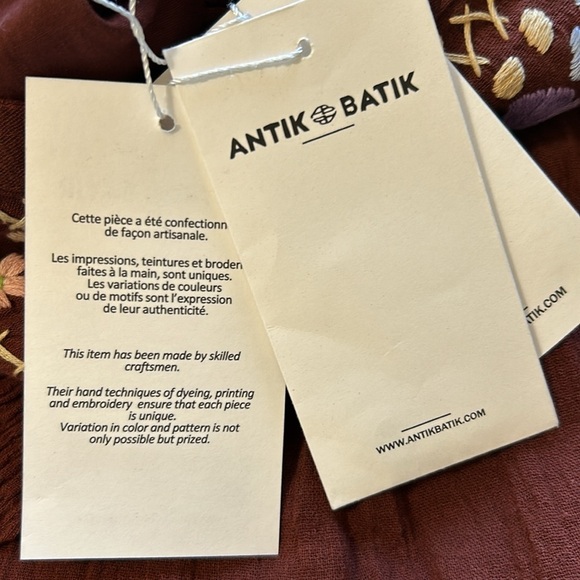 Antik Batik Top Line Embroidered Blouse Brown Hand Stitched Anthro Sz XS NEW - Picture 13 of 16